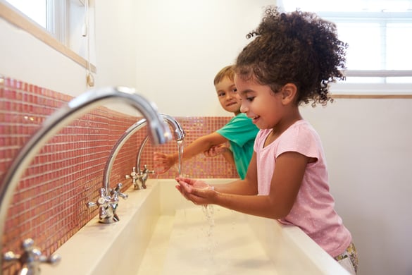 Children washing hands